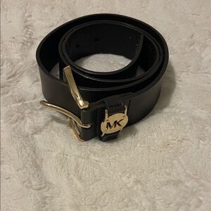 Michael Kors Black Leather Belt with Gold Buckle